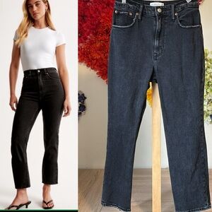 Abercrombie & Fitch Ultra High Rise Ankle Straight Jean Washed Black Distressing